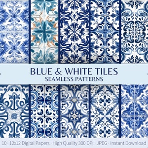 Nahtlose portugiesische Kacheln Blau und Weiß, digitales Muster, Azulejo Digitales Papier, Fliesenmuster, Scrapbookpapier