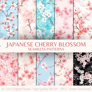 Papier numérique japonais Sakura Cherry Blossom, motif de scrapbooking aquarelle fleurs printanières sans couture, arrière-plan floral pastel et usage commercial