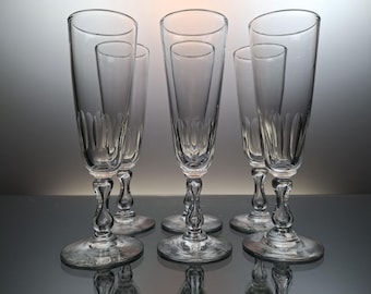6 antique Champagne/flute glasses Val Saint Lambert « Olivier»