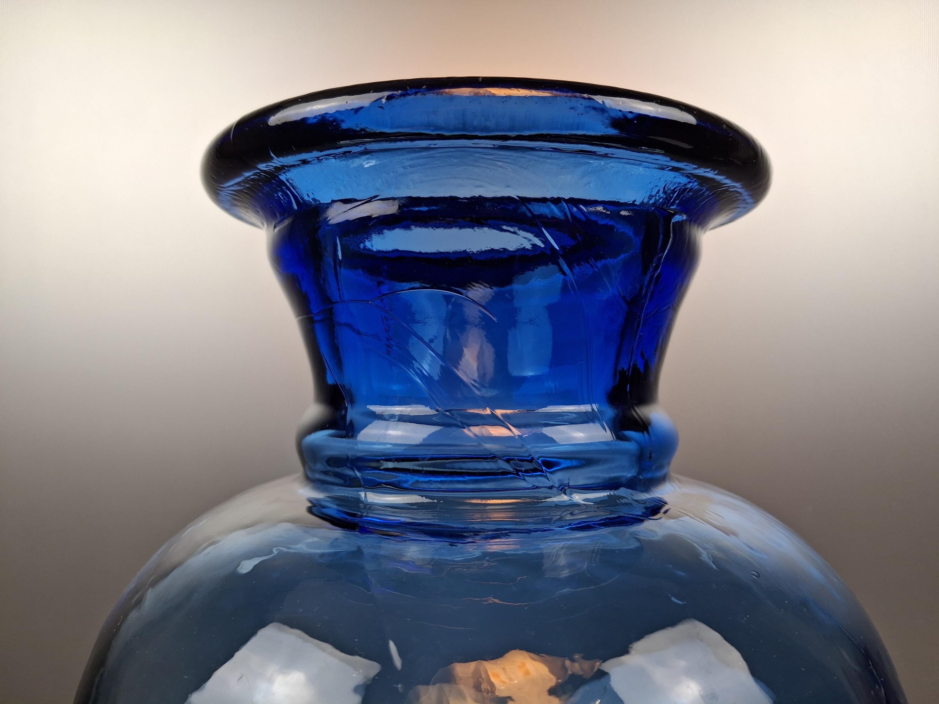 French Vintage Blue Art Glass Vase - Etsy