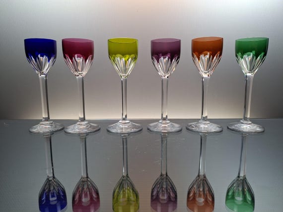 6 Colored French Crystal Liqueur Roemer Glasses “baccarat - Genova