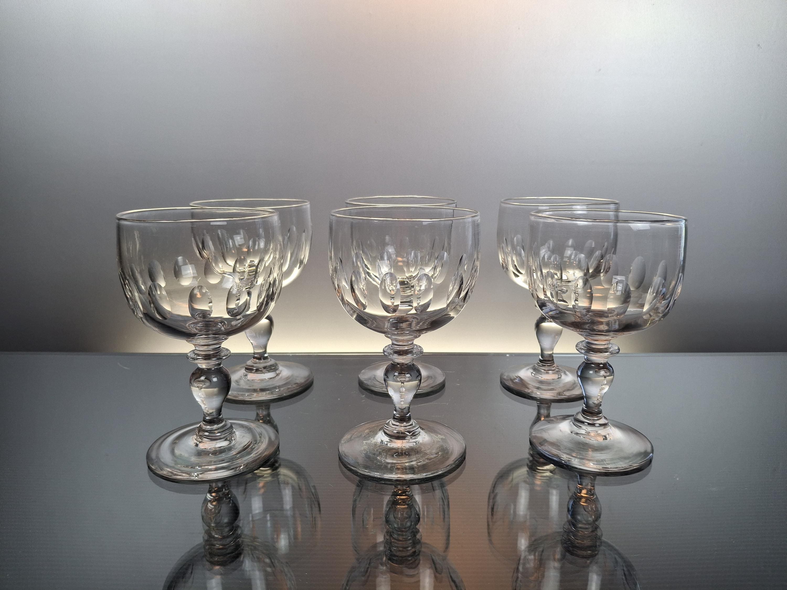 6 antique water/wine glasses “Ballon - Olive” 19th century