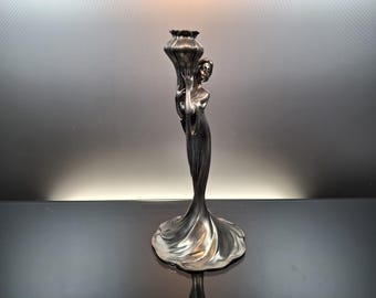 Art nouveau / Jugendstil candle holder in pewter