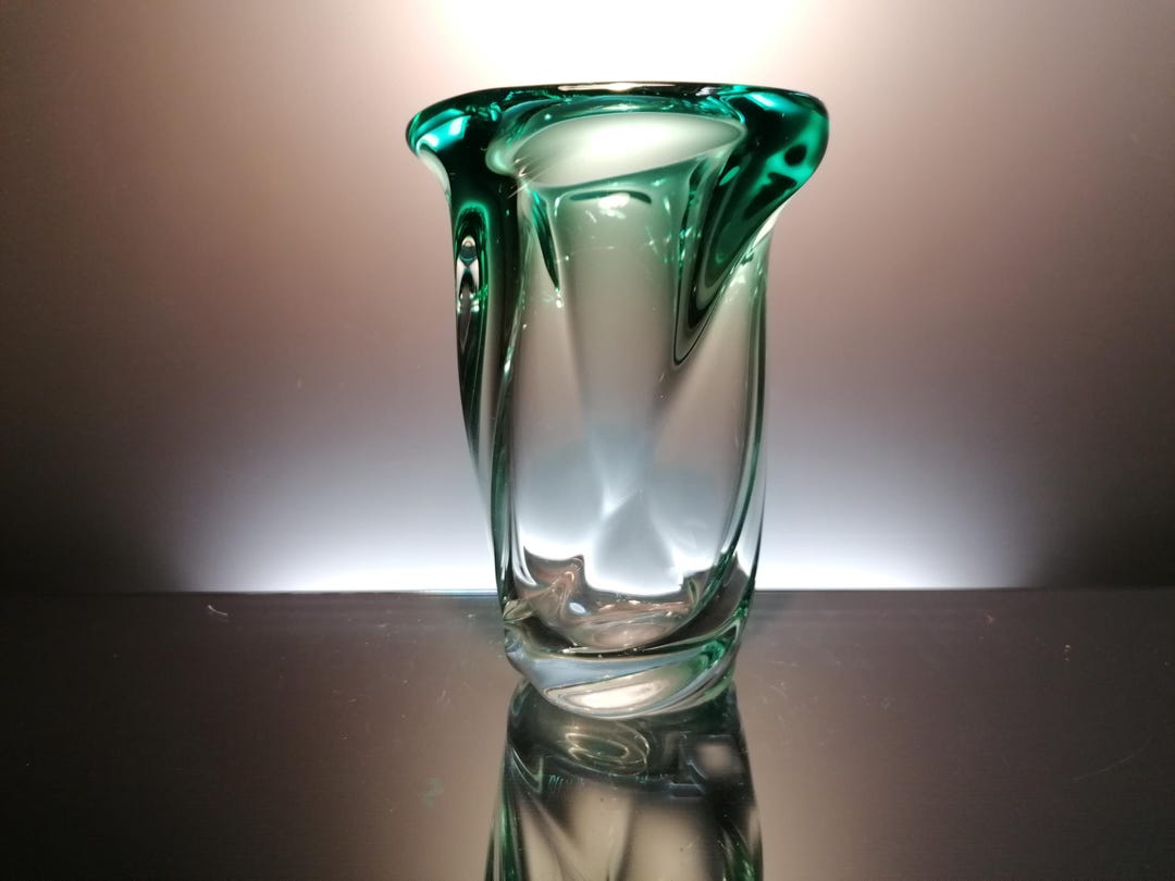 Val Saint Lambert Clear – Turquoise Crystal Vase “conque” - Etsy