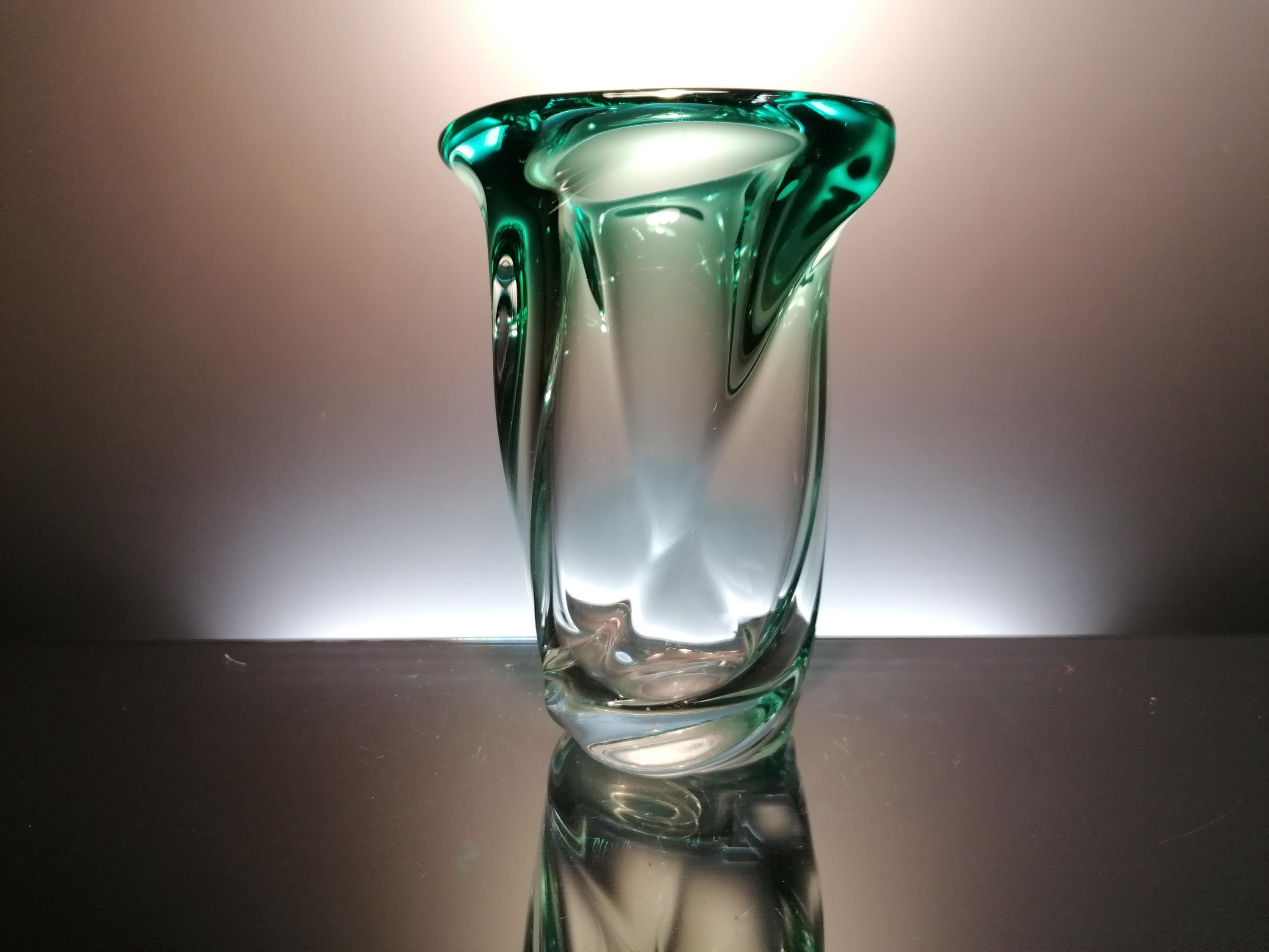 Val Saint Lambert Clear – Turquoise Crystal Vase “conque” - Etsy