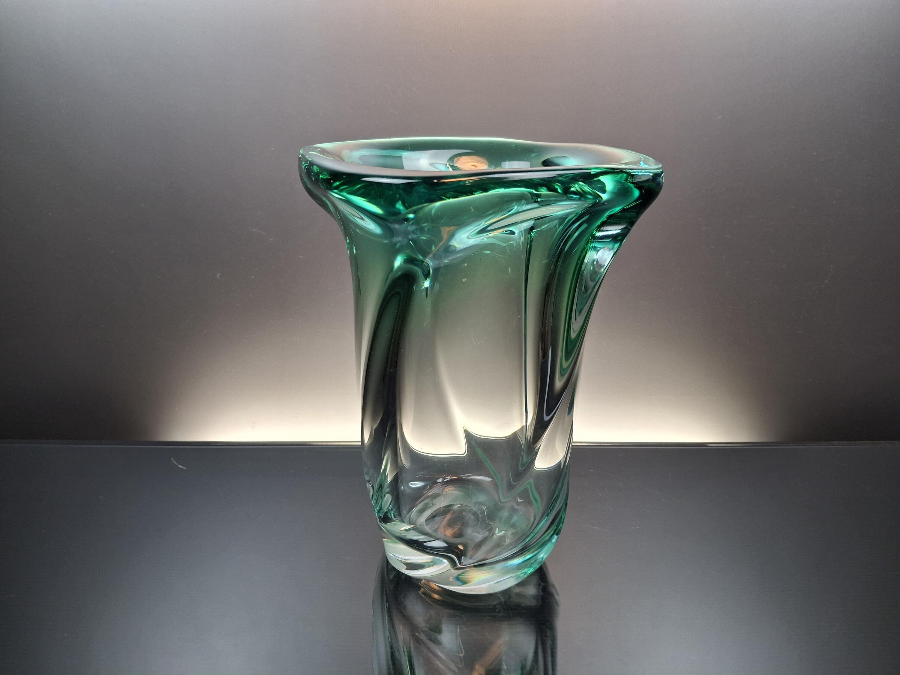 Val Saint Lambert Clear – Turquoise Crystal Vase “conque” - Etsy