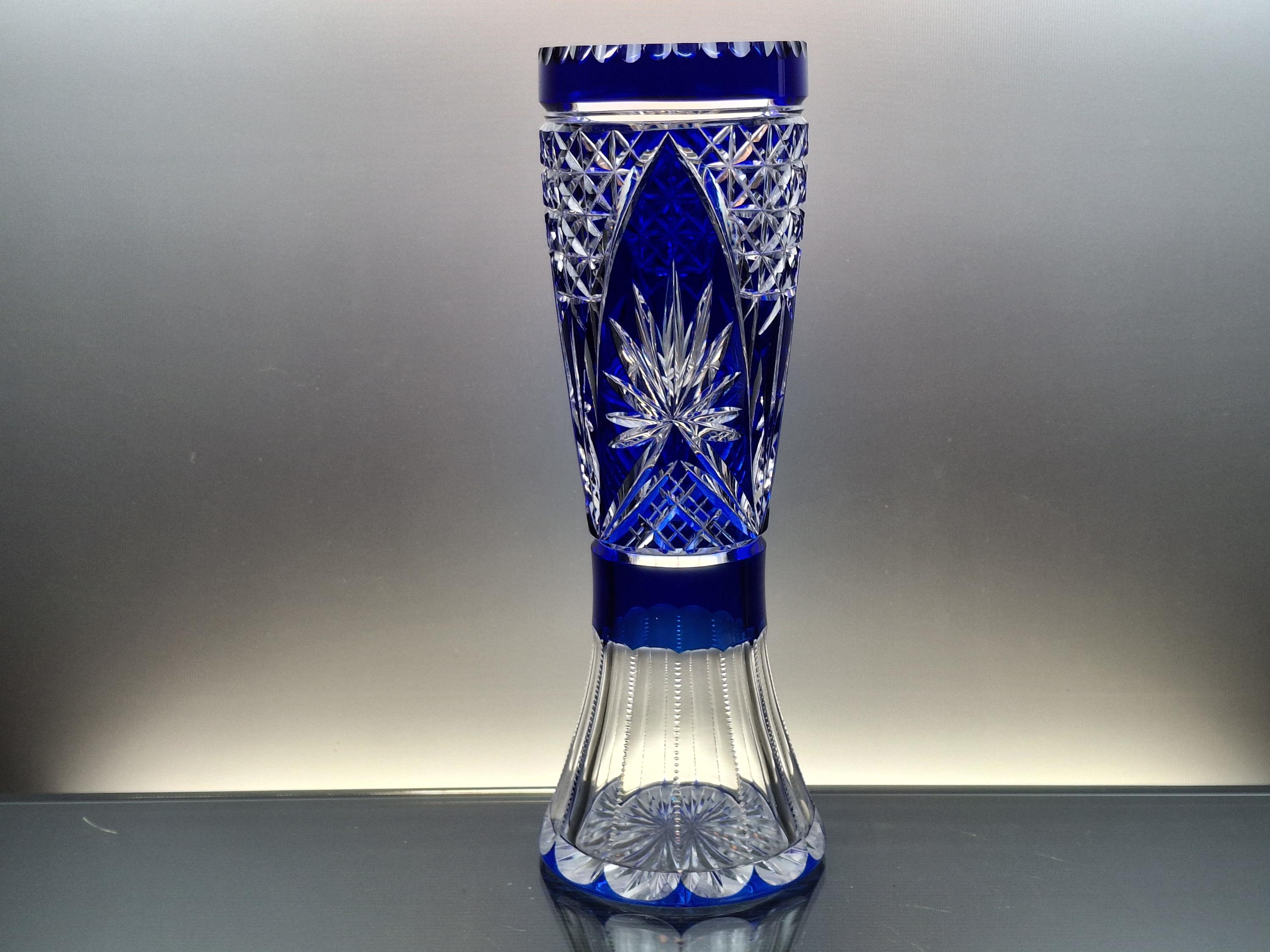 コバルトブルー クリスタル花瓶 ヴィンテージ ボヘミアン コバルトブルー カットクリスタル 花瓶 - 15