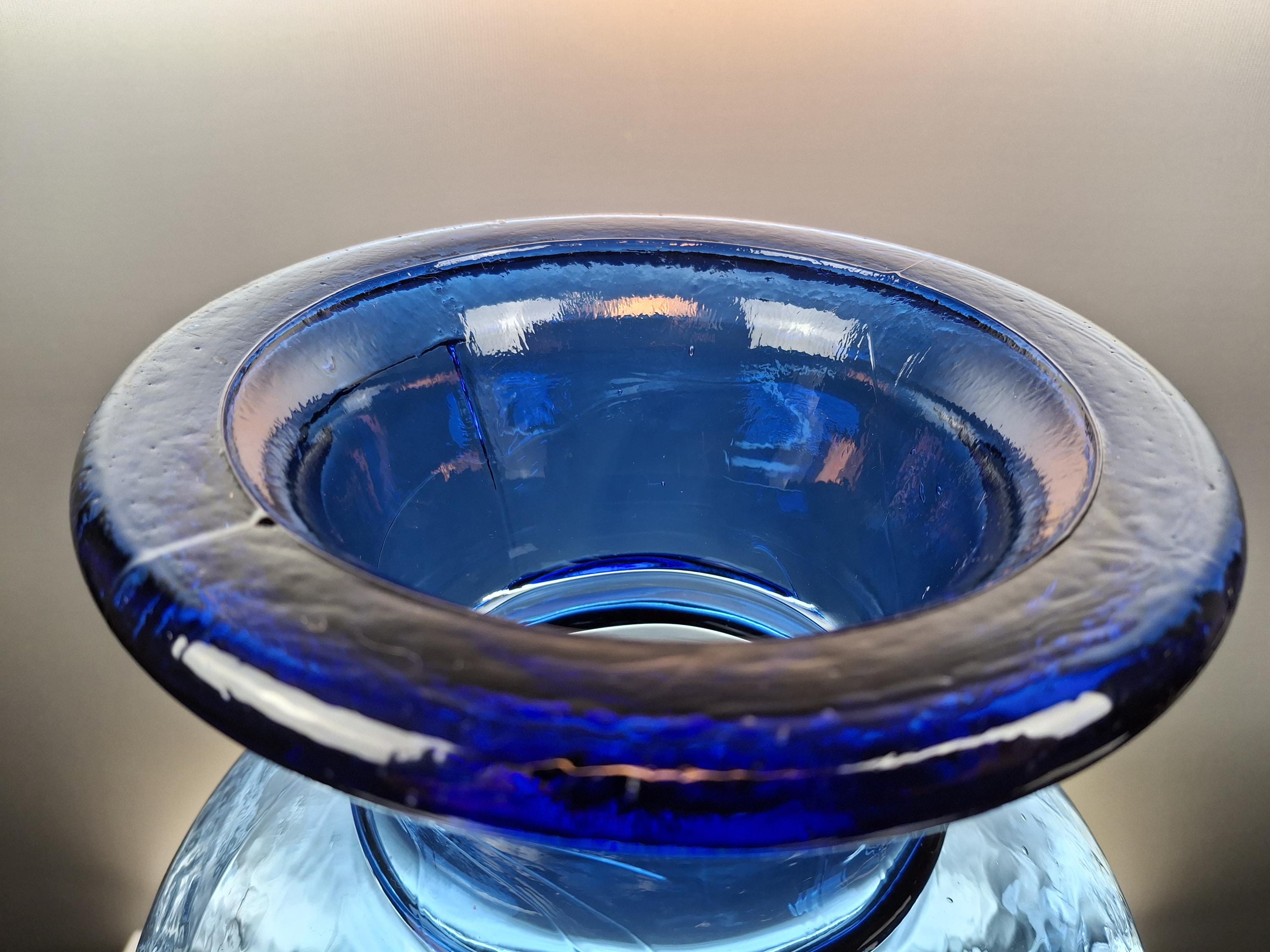 French Vintage Blue Art Glass Vase - Etsy