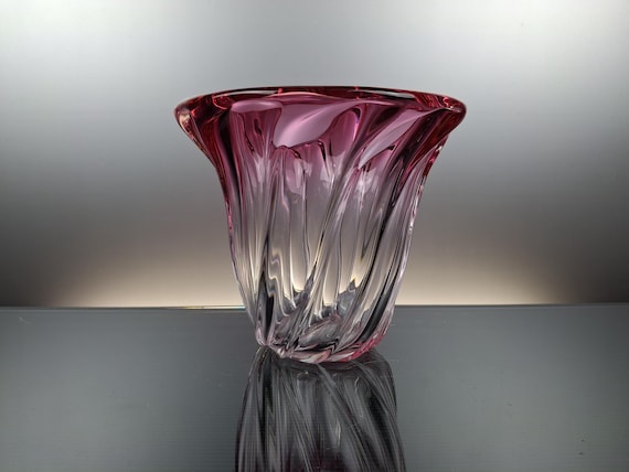 Val Saint Lambert Clear - Purple Crystal Vase “torsade” - Etsy