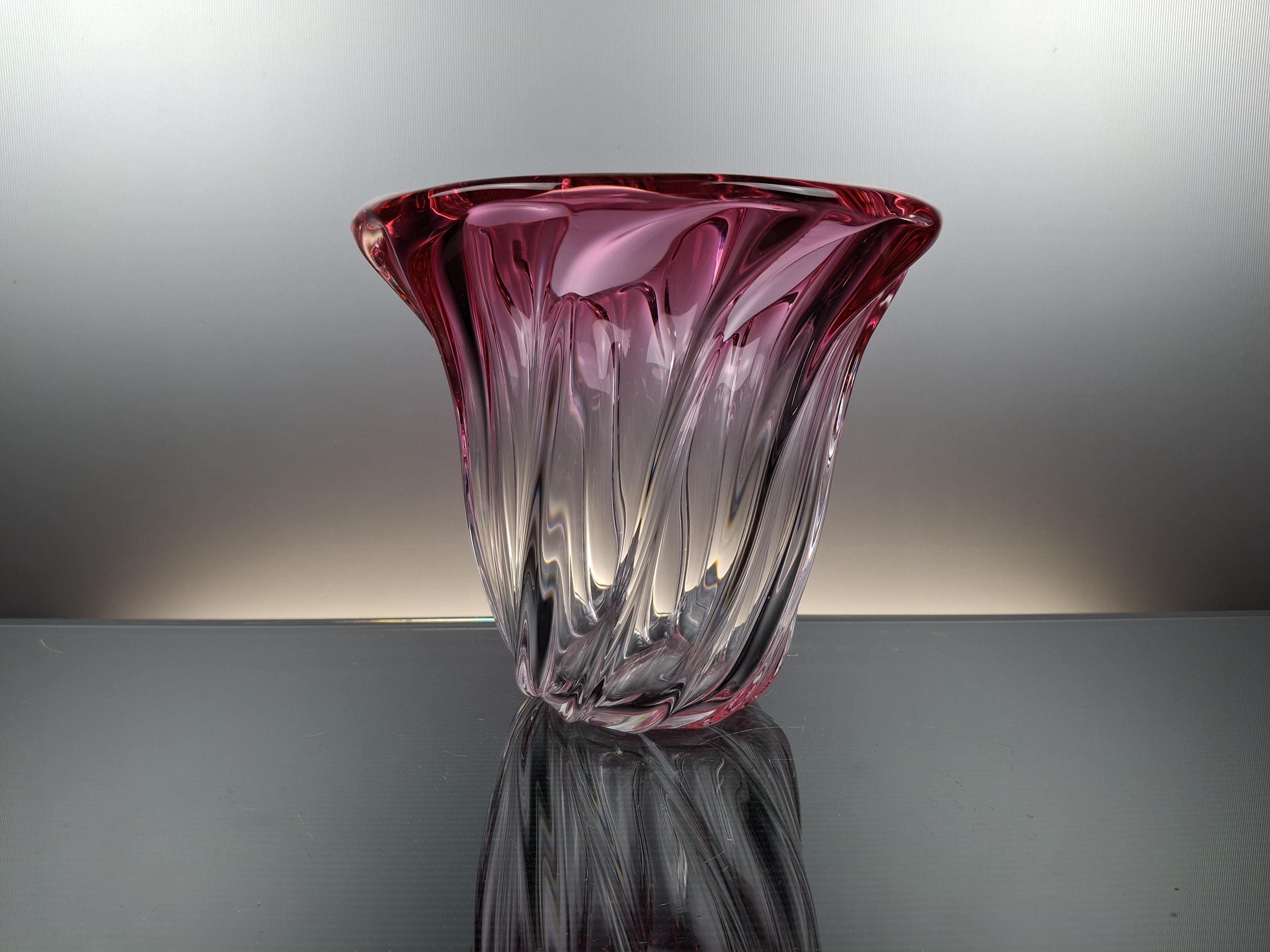 Val Saint Lambert Clear - Purple Crystal Vase “torsade” - Etsy