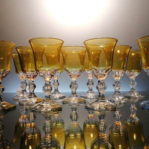 11 yellow crystal wine glasses Val Saint Lambert « Metternich »