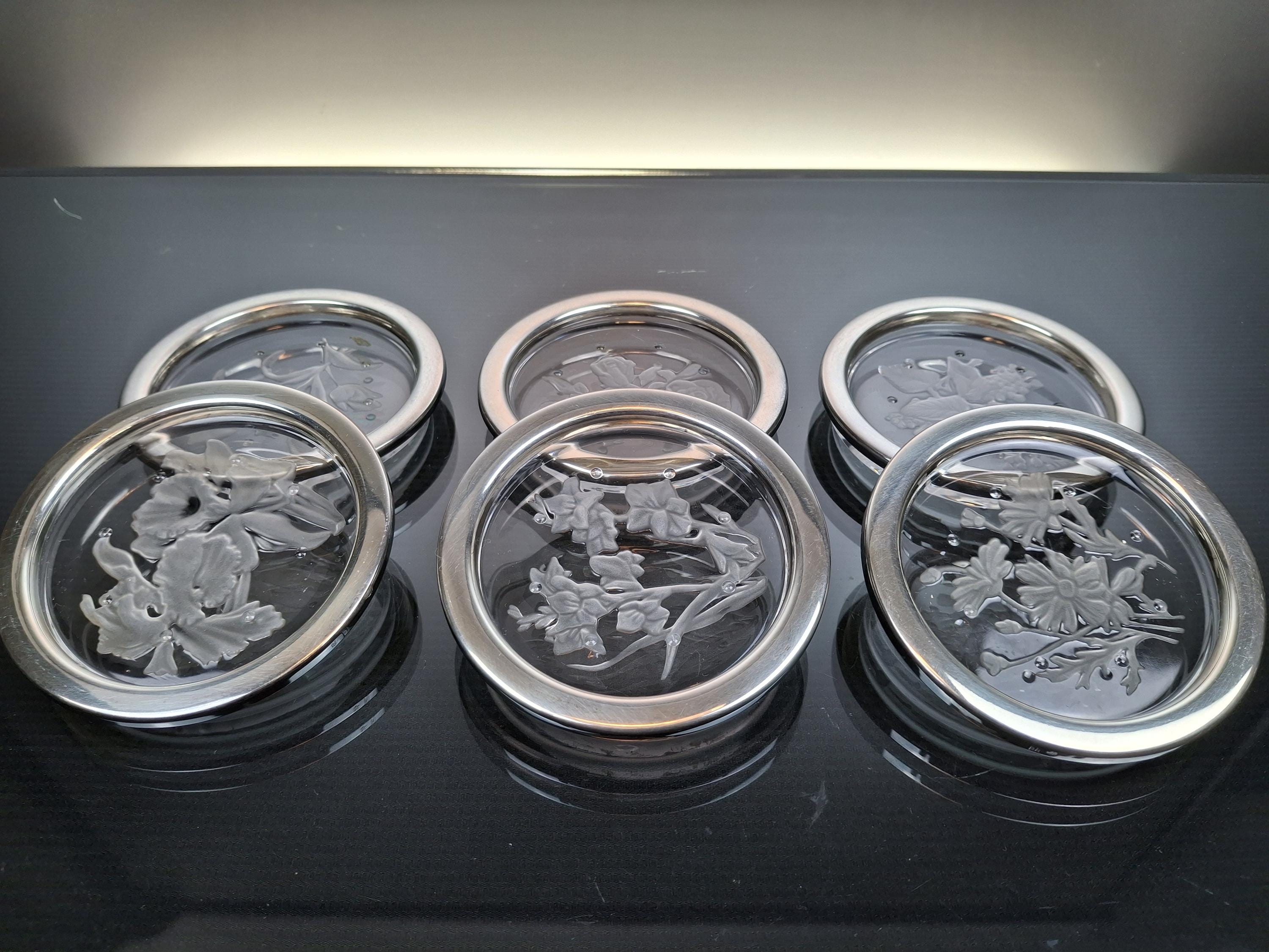 縁が銀メッキ加工されたクリスタルコースター6枚。 - Etsy 日本