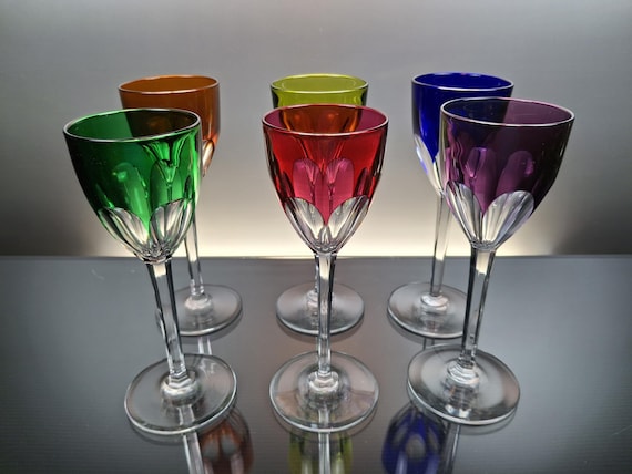 6 Colored French Crystal Wine Roemer Glasses “baccarat - Genova