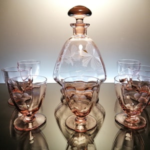 Bohemian art deco carafe with 7port glasses &quot;Cristal RB&quot;