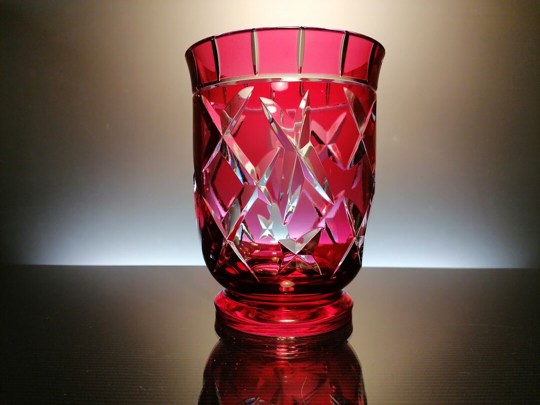 Val Saint Lambert Ruby Red Crystal Vase “drill” - Etsy