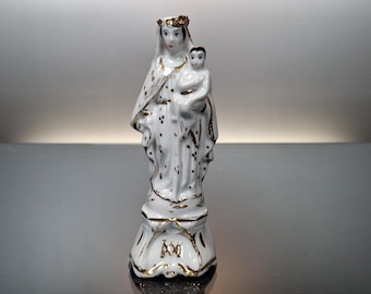 Antique French Porcelain Madonna and Child Statue: Gold Gilt Vieux ...