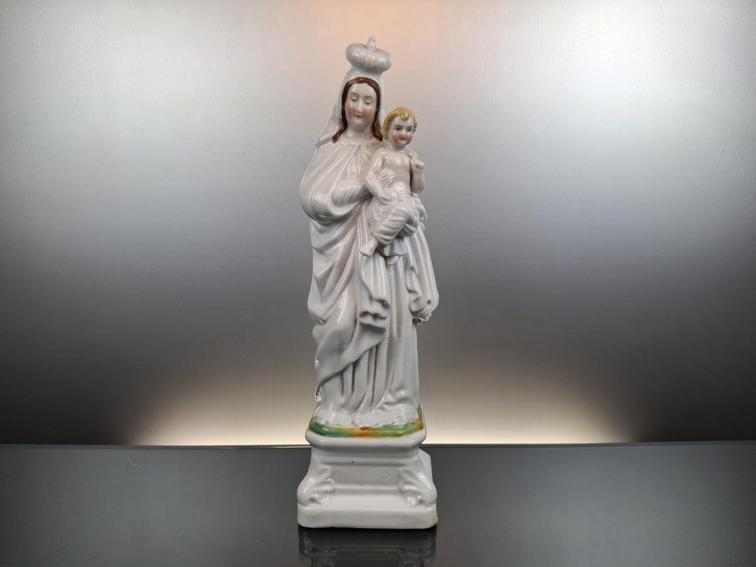 Large French Porcelain Holy Mary With Child Figurine “vieux Paris” - Etsy