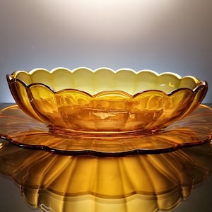 VSL amber colored Art Deco plate & bowl “Cotes Plates”