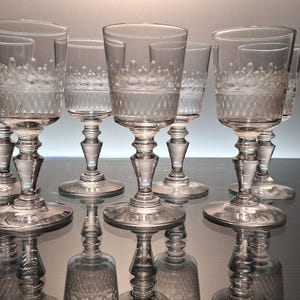7 crystal port / liqueur glasses Val Saint Lambert &quot;Laurence&quot;
