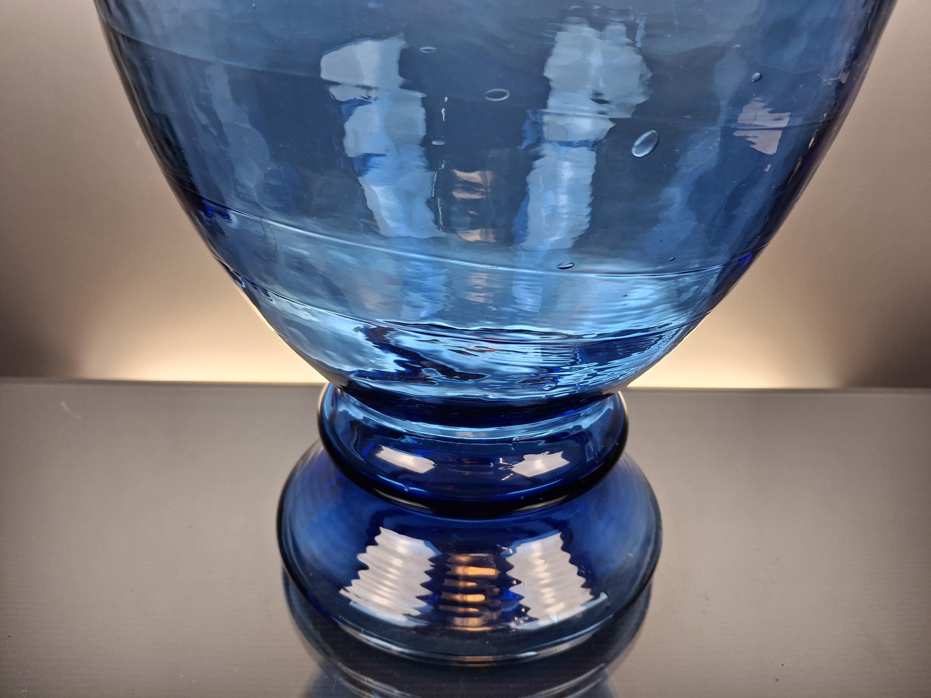 French Vintage Blue Art Glass Vase - Etsy
