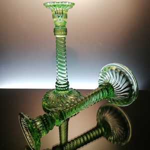 Green art deco glass candlesticks “Durover”