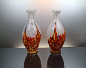 2 Belgian  Art deco art glass splatter vases "Fin du jour - Scailmont"