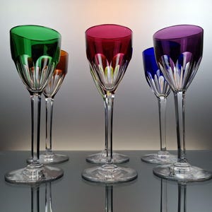 6 colored French crystal wine roemer glasses  “Baccarat - Genova”