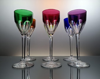 6 Colored French Crystal Wine Roemer Glasses “baccarat - Genova