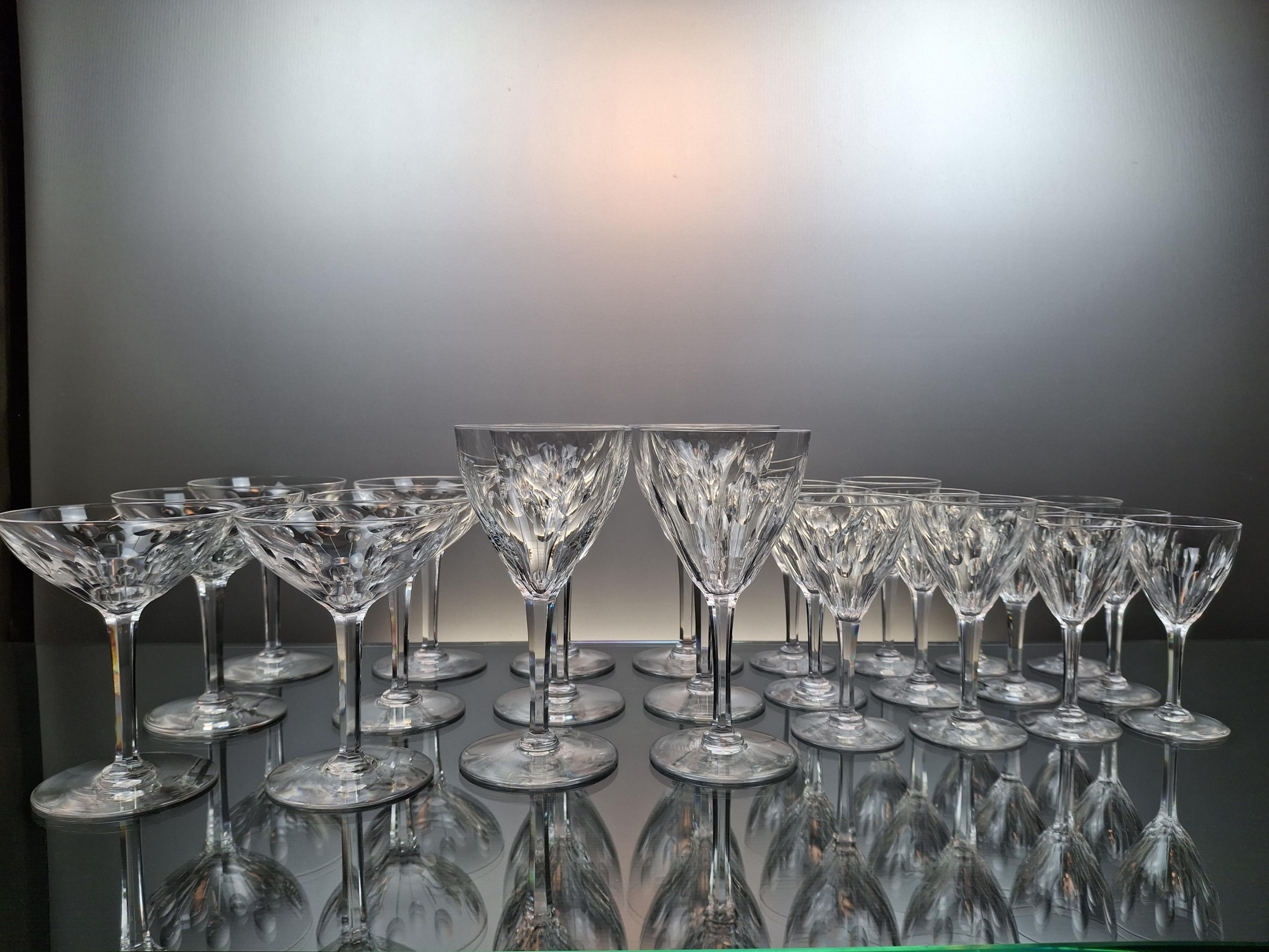 24 Antique Crystal Glasses Val Saint Lambert 