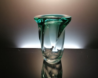 Val Saint Lambert Clear – Turquoise Crystal Vase “conque” - Etsy