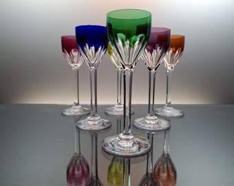 6 Colored French Crystal Liqueur Roemer Glasses “baccarat - Genova