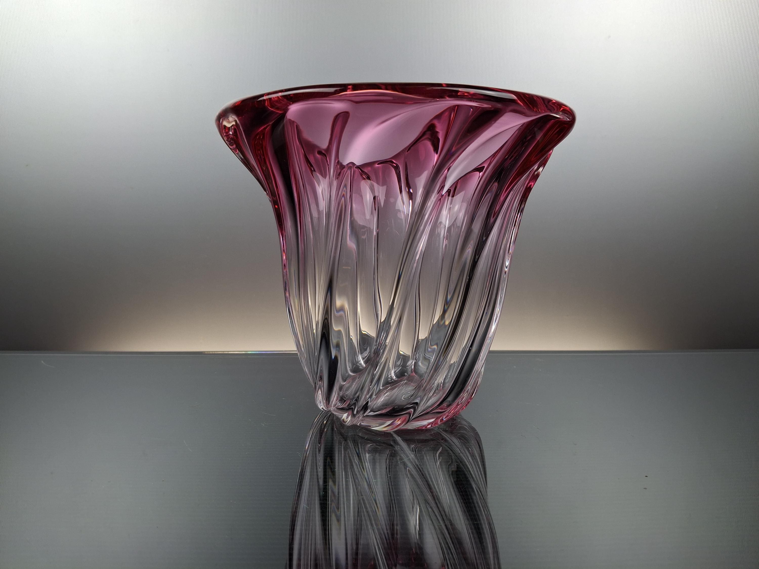 Val Saint Lambert Clear - Purple Crystal Vase “torsade” - Etsy