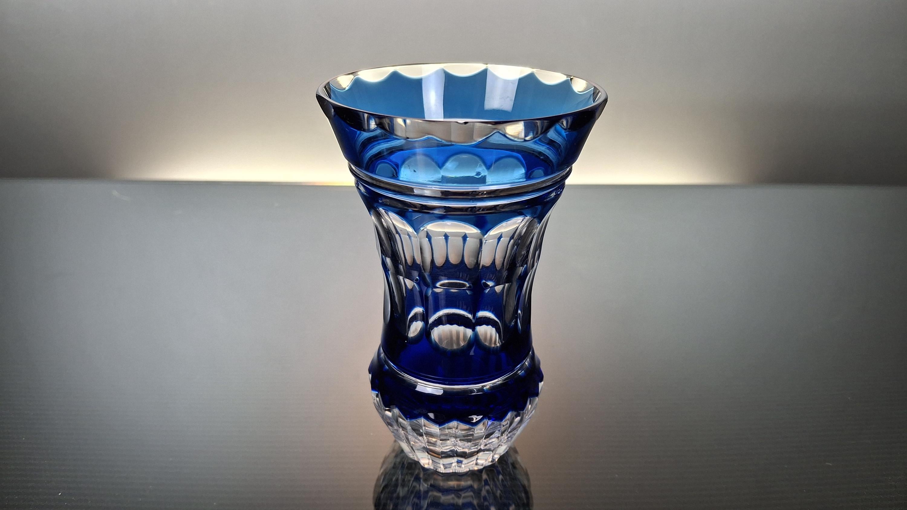 Val Saint Lambert クリスタル花瓶 ブルー カットガラス 色被せ Val Saint Lambert Cobalt Blue Crystal Vase - Etsy