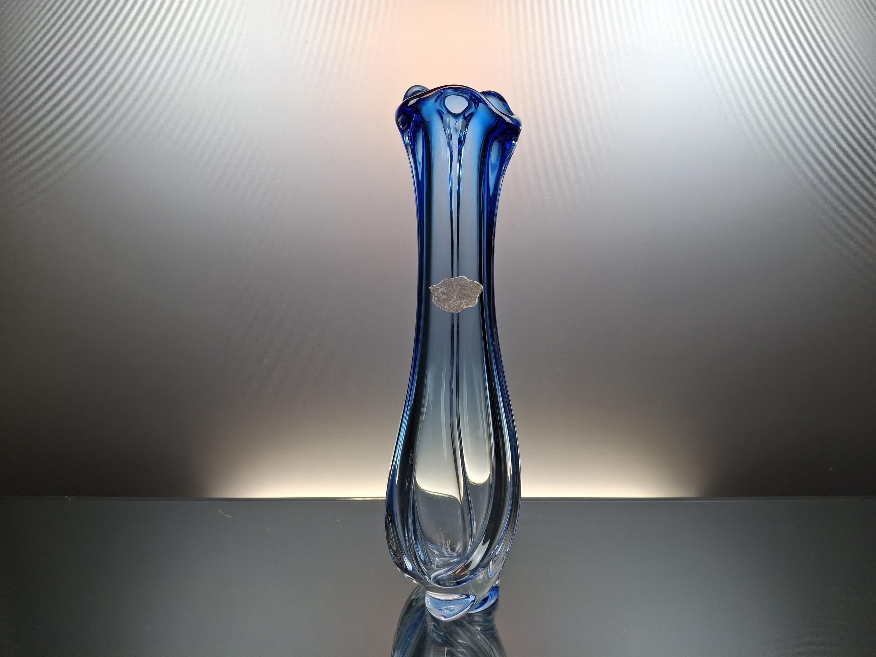 Val Saint Lambert Large Blue Crystal Vase “texel” - Etsy