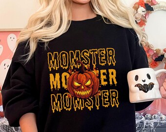 Momster Shirt Momster Sweatshirt Halloween Crew Neck Preppy Stuff Momma Sweatshirt   Spooky Mama Spooky Mama Shirt Mombie Shirt