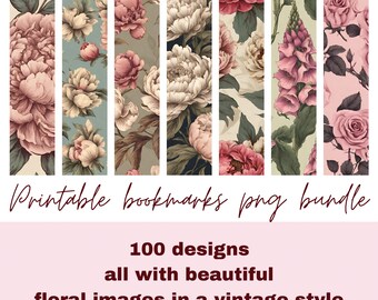 Printable bookmarks bundle. 100  vintage floral designs.