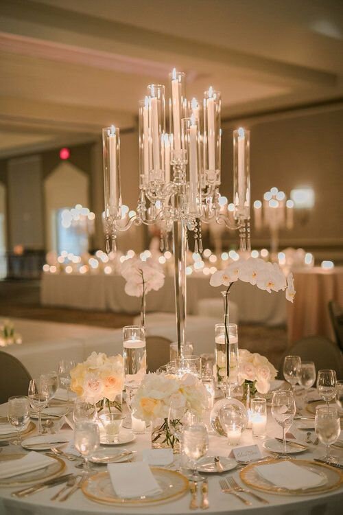Crystal Glass Candelabra Wedding Centerpiece / Event Table Centerpiece