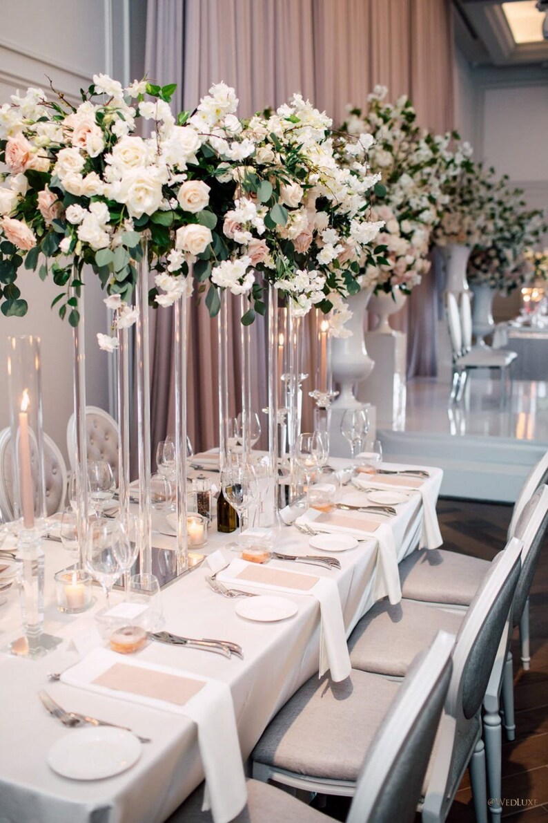 ACRYLIC CLEAR Tall Modern Wedding Centerpiece Stand / Square Flower