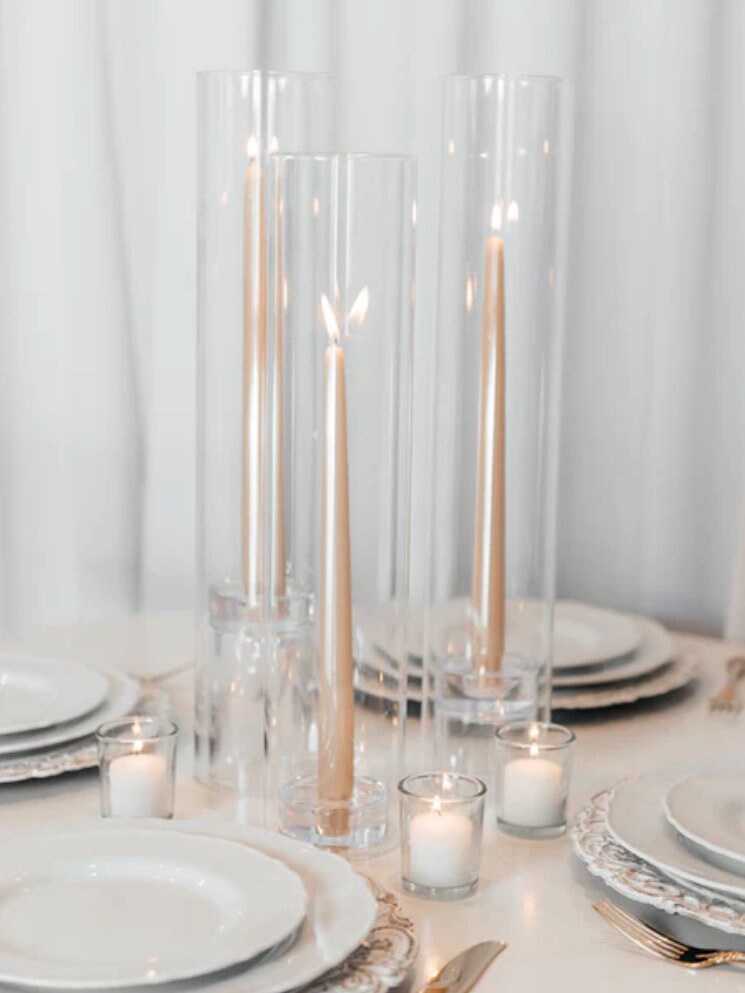 12 Pack Full Set Glass Hurricane Shade Candle Holders Candlestick Taper
