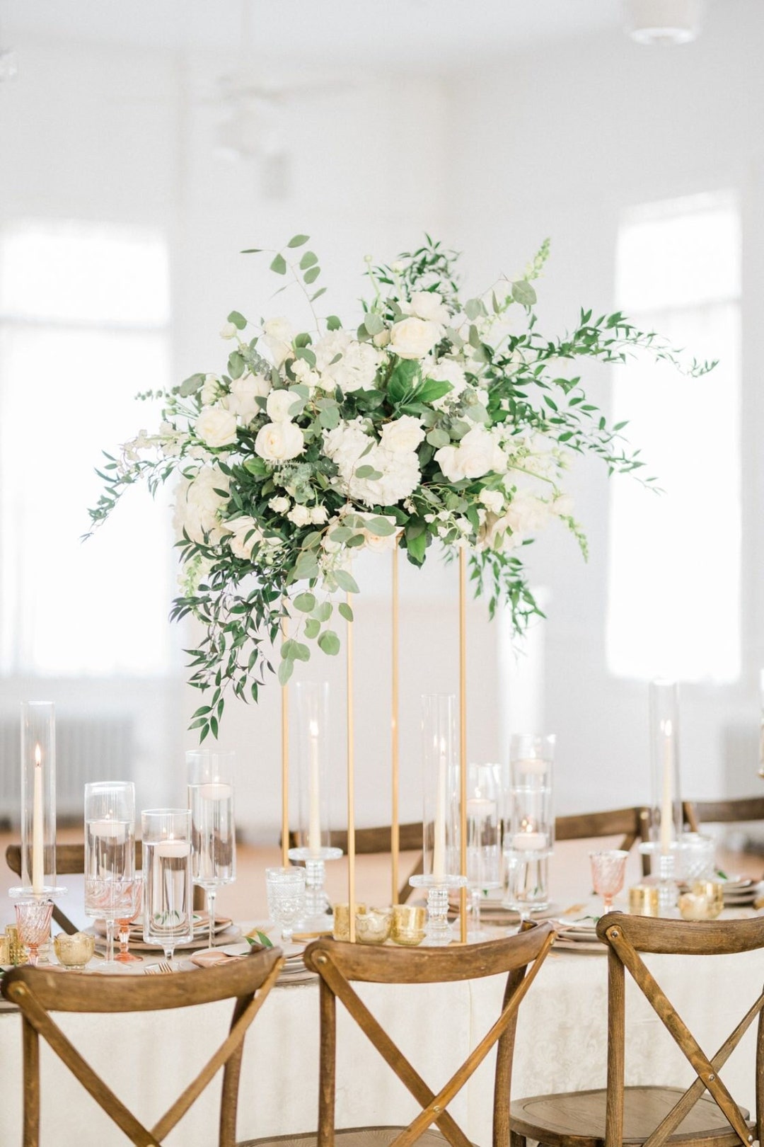GOLD/SILVER Tall Modern Wedding Centerpiece Stand / Square Flower
