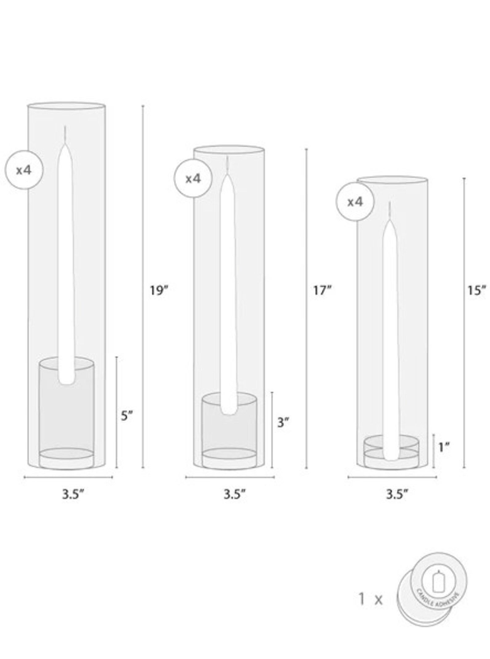 12 Pack Full Set Glass Hurricane Shade Candle Holders Candlestick Taper