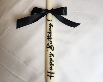 Personalised bespoke handwritten calligraphy Taper Candle, Happy Birthday, Wedding, dinner candle, table decor