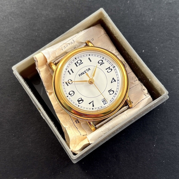 New Old Stock Never Used Original RAKETA Vintage Soviet Union Mechanical Watch 2614.H Wristwatch with Box and Documents USSR Paketa