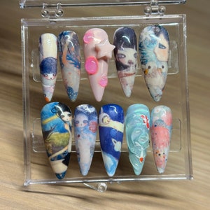 Aya Tanako Inspired Nails / Floral Nails / Fish nails / Abstract Nails