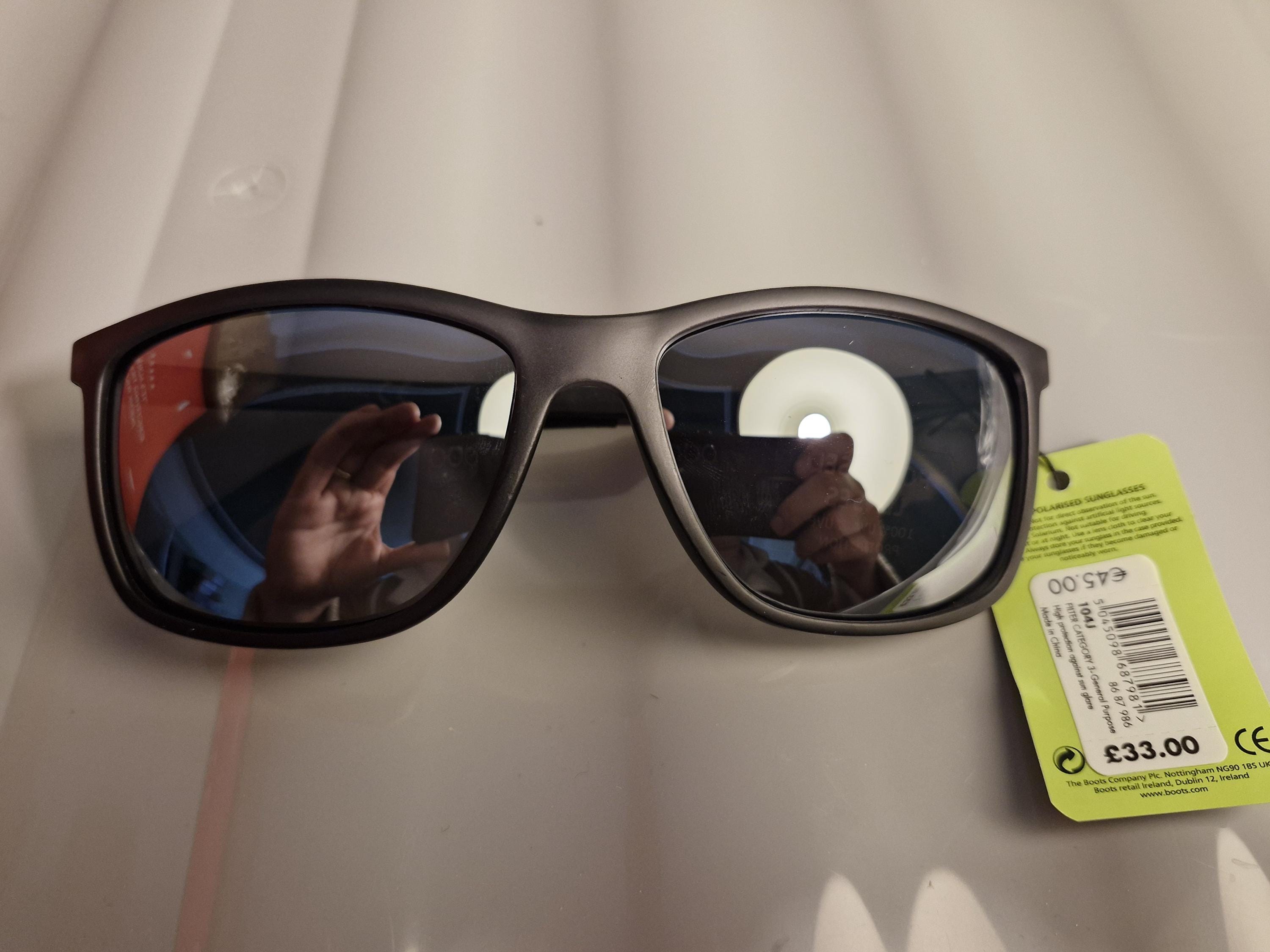 Boots Polarised Black Grey Sunglasses 104J Aviator Style UK