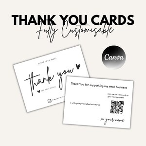 Modelo de cartão de agradecimento TOTALMENTE personalizável, cartão de embalagem comercial, imprimível com Canva, obrigado simples e profissional