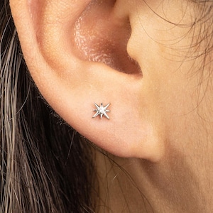 Tiny Starburst Stud Earrings, CZ Starburst Earring in Sterling Silver, Star Earrings, Celestial Earrings, Gift for Her, Stacking Earrings