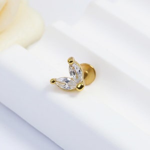 Tiny CZ Leaf Studs, Flat Back Stud, Conch Earring, Cartilage Stud, Helix Stud, Nose Stud, Tragus Stud, Dainty Gold Stud Earrings