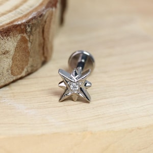 Starburst Stud Earrings, Starburst Earring with CZ, Celestial Earrings for Stacking, Cartilage Earring, Flat Back Stud, Conch Earring