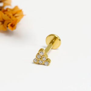 Tiny CZ Triangle Stud, Helix Stud, Flat Back Labret Stud, Steel Studs, Cartilage Earring, Tragus Stud, Conch Stud, Nose Stud